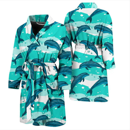 Dolphin Design Print Pattern Men Bath Robe-JTAMIGO.COM
