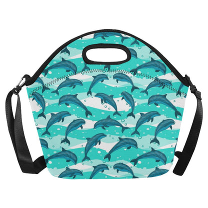 Dolphin Design Print Pattern Neoprene Lunch Bag (Model 1669)(Large)-JTAMIGO.COM