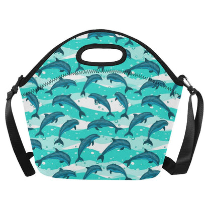 Dolphin Design Print Pattern Neoprene Lunch Bag (Model 1669)(Large)-JTAMIGO.COM