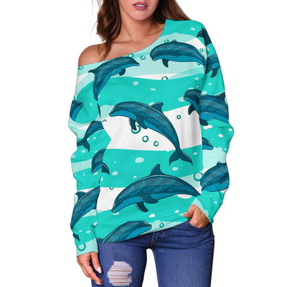 Dolphin Design Print Pattern Off Shoulder Sweatshirt