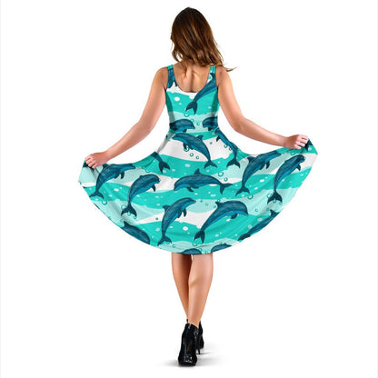 Dolphin Design Print Pattern Sleeveless Dress
