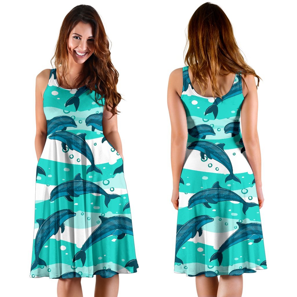 Dolphin Design Print Pattern Sleeveless Dress