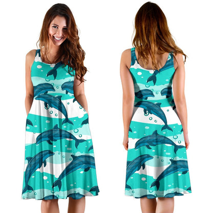 Dolphin Design Print Pattern Sleeveless Dress