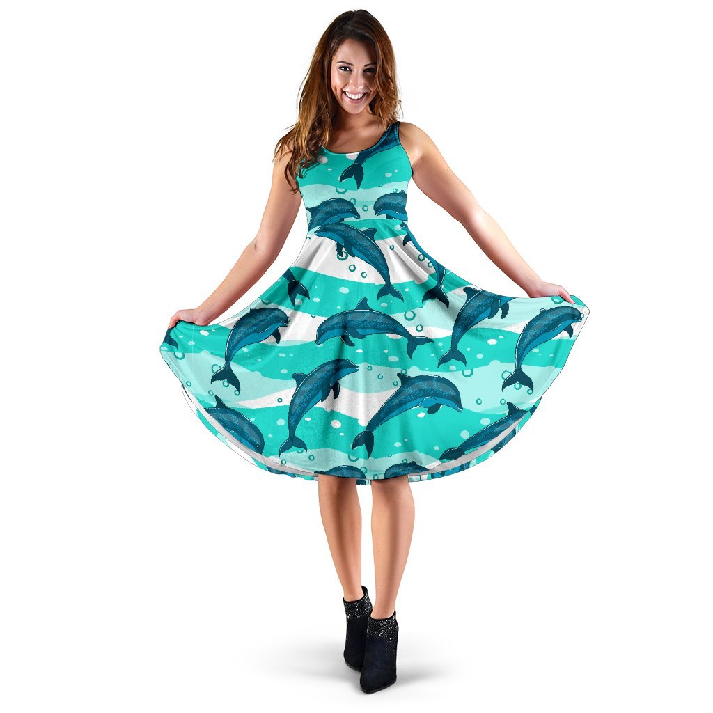 Dolphin Design Print Pattern Sleeveless Dress