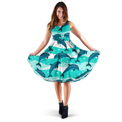 Dolphin Design Print Pattern Sleeveless Dress