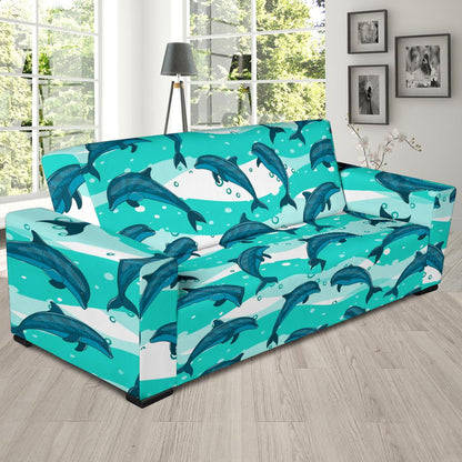 Dolphin Design Print Pattern Sofa Slipcover-JTAMIGO.COM
