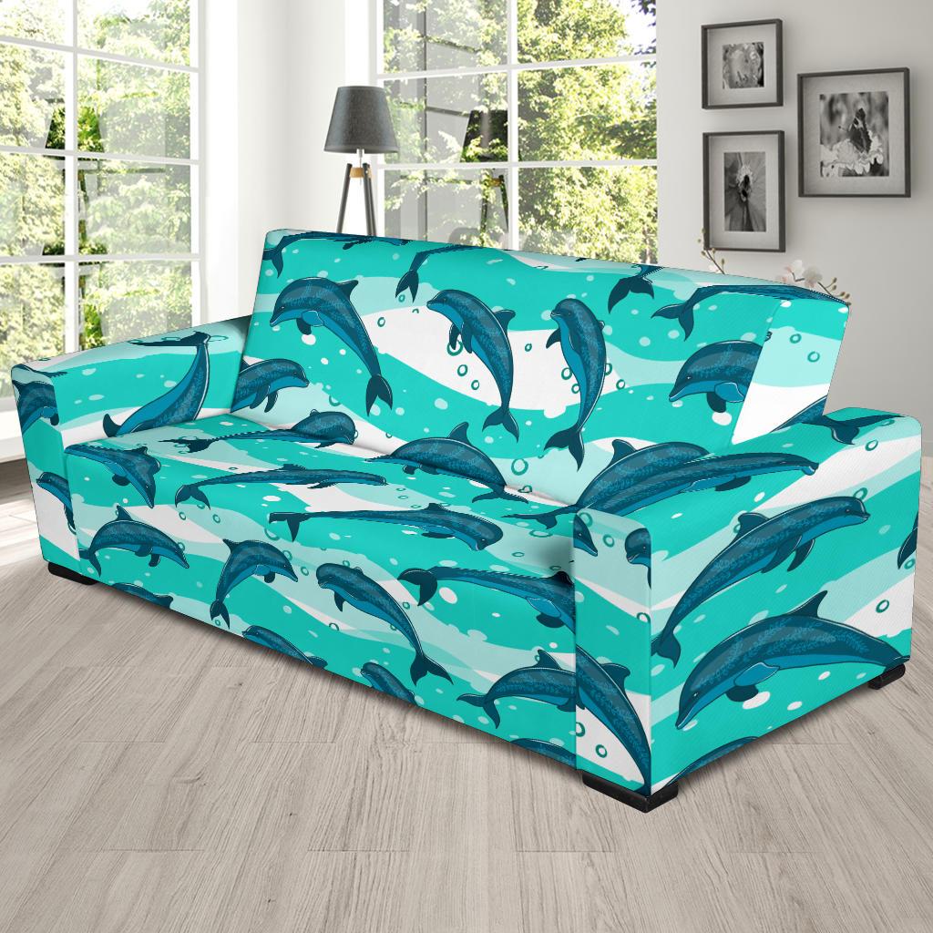 Dolphin Design Print Pattern Sofa Slipcover-JTAMIGO.COM