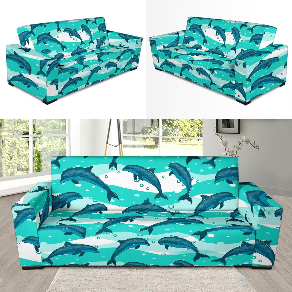 Dolphin Design Print Pattern Sofa Slipcover-JTAMIGO.COM