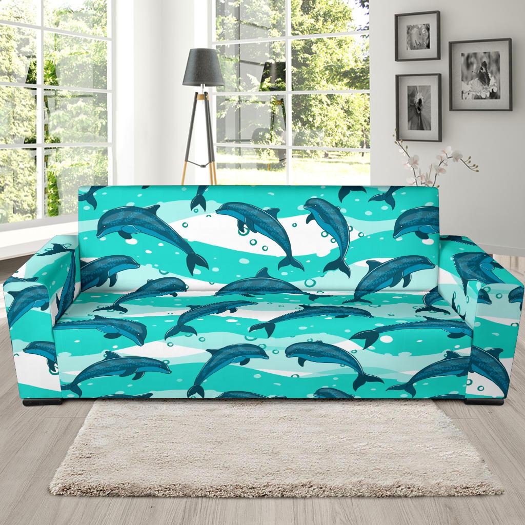 Dolphin Design Print Pattern Sofa Slipcover-JTAMIGO.COM