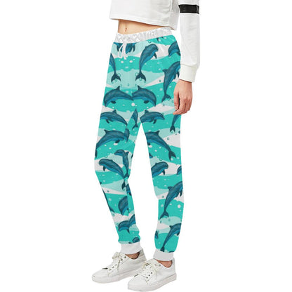 Dolphin Design Print Pattern Unisex Casual Sweatpants (Model L11)-JTAMIGO.COM