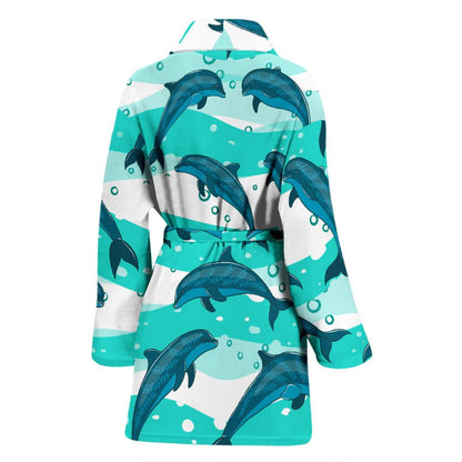 Dolphin Design Print Pattern Women Bath Robe-JTAMIGO.COM