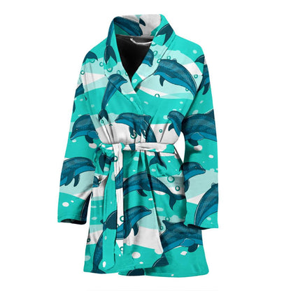 Dolphin Design Print Pattern Women Bath Robe-JTAMIGO.COM
