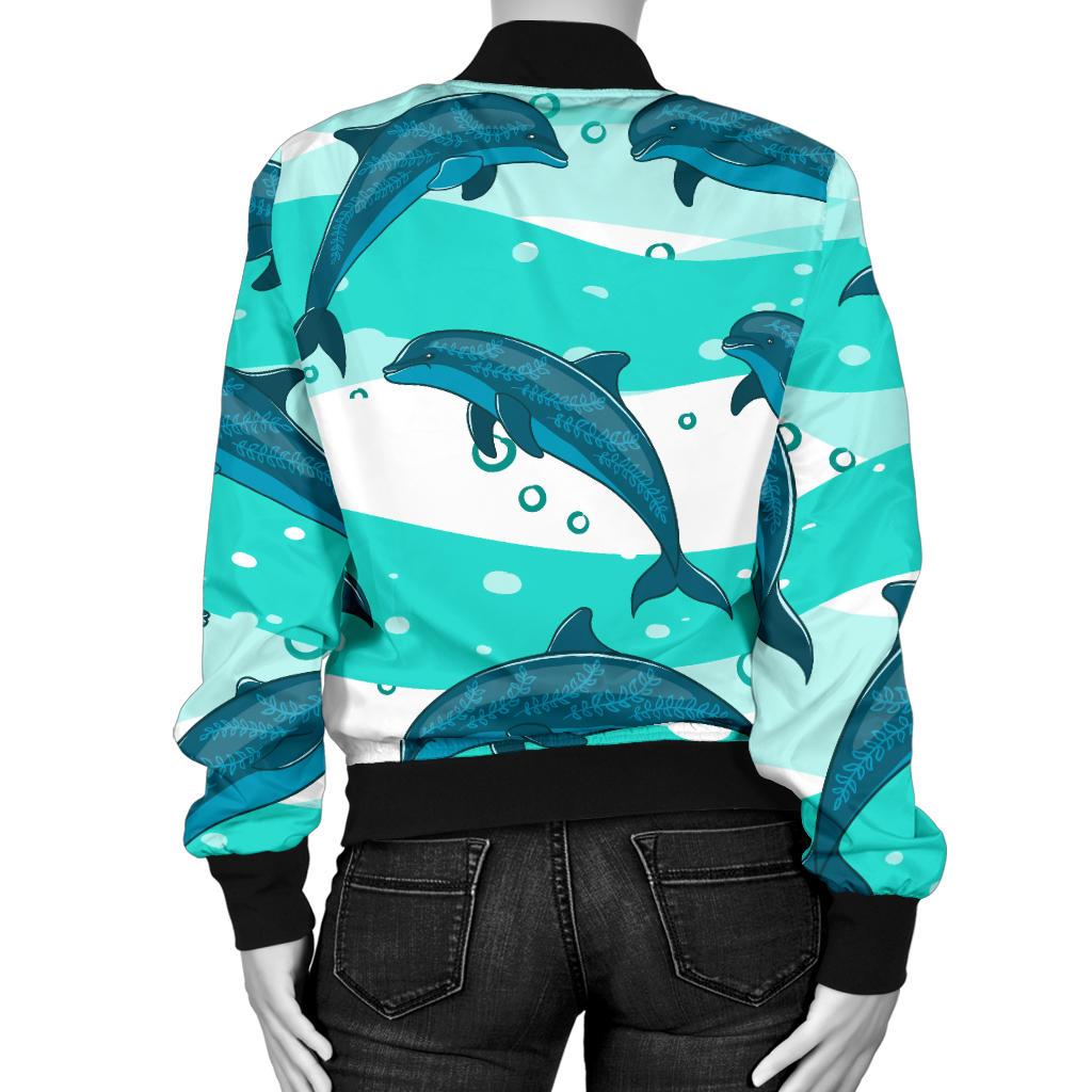 Dolphin Design Print Pattern Women Casual Bomber Jacket