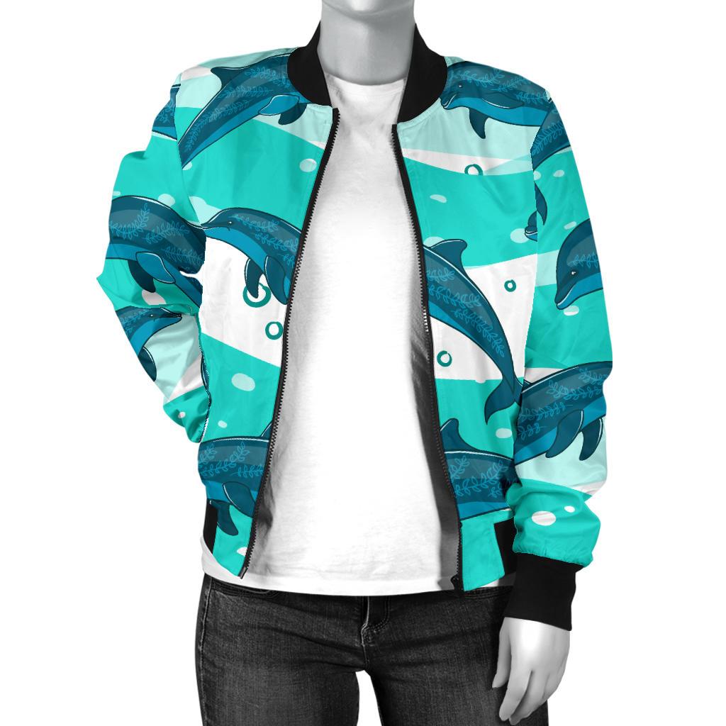 Dolphin Design Print Pattern Women Casual Bomber Jacket