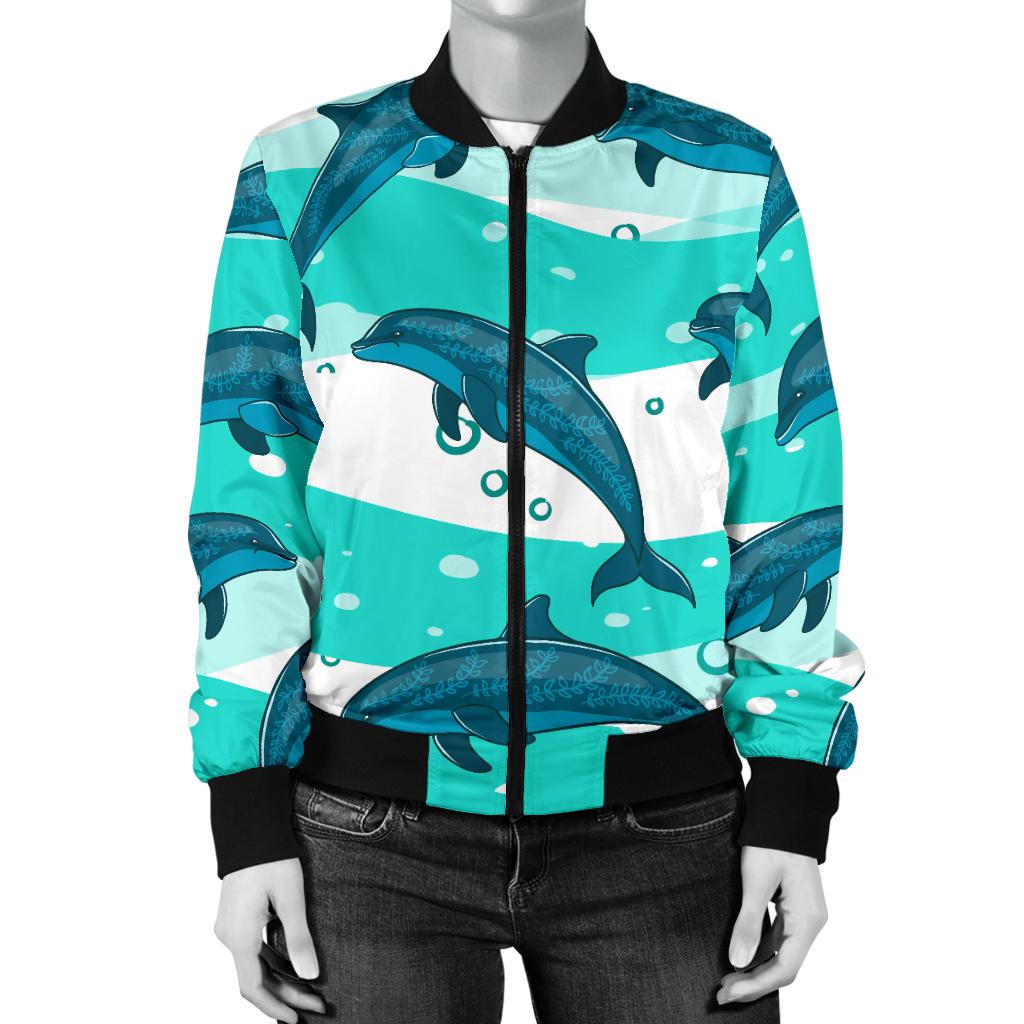 Dolphin Design Print Pattern Women Casual Bomber Jacket