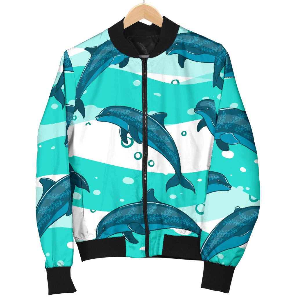 Dolphin Design Print Pattern Women Casual Bomber Jacket