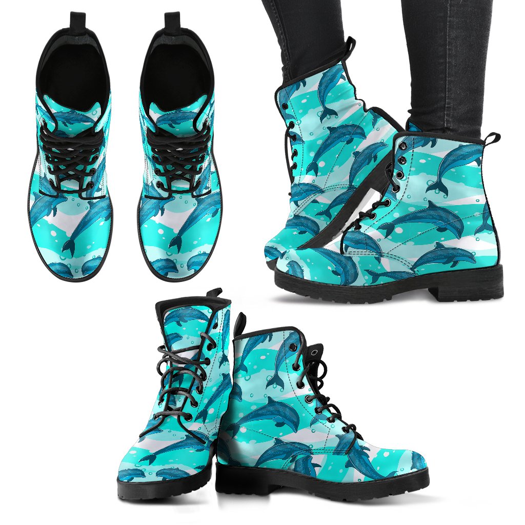 Dolphin Design Print Pattern Women Leather Boots-JTAMIGO.COM