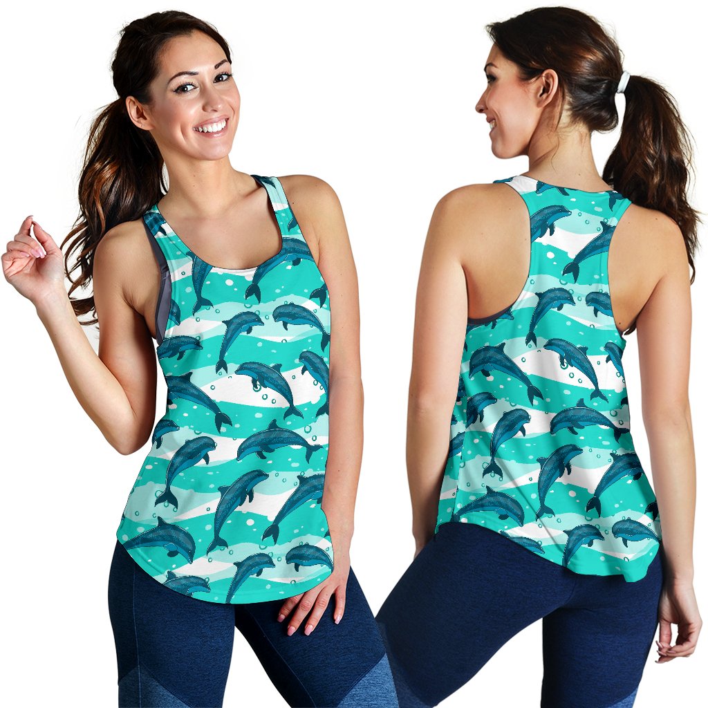 Dolphin Design Print Pattern Women Racerback Tank Top