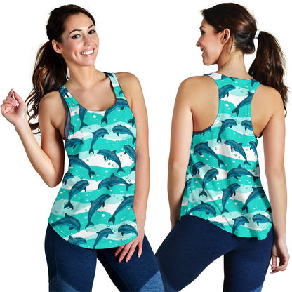 Dolphin Design Print Pattern Women Racerback Tank Top