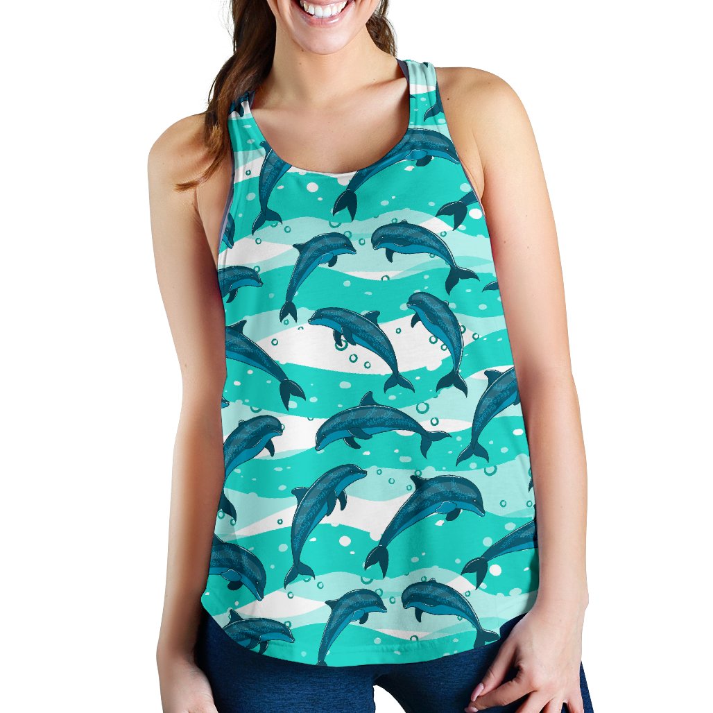 Dolphin Design Print Pattern Women Racerback Tank Top
