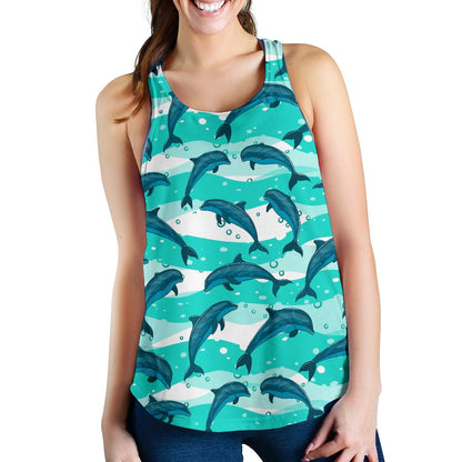 Dolphin Design Print Pattern Women Racerback Tank Top