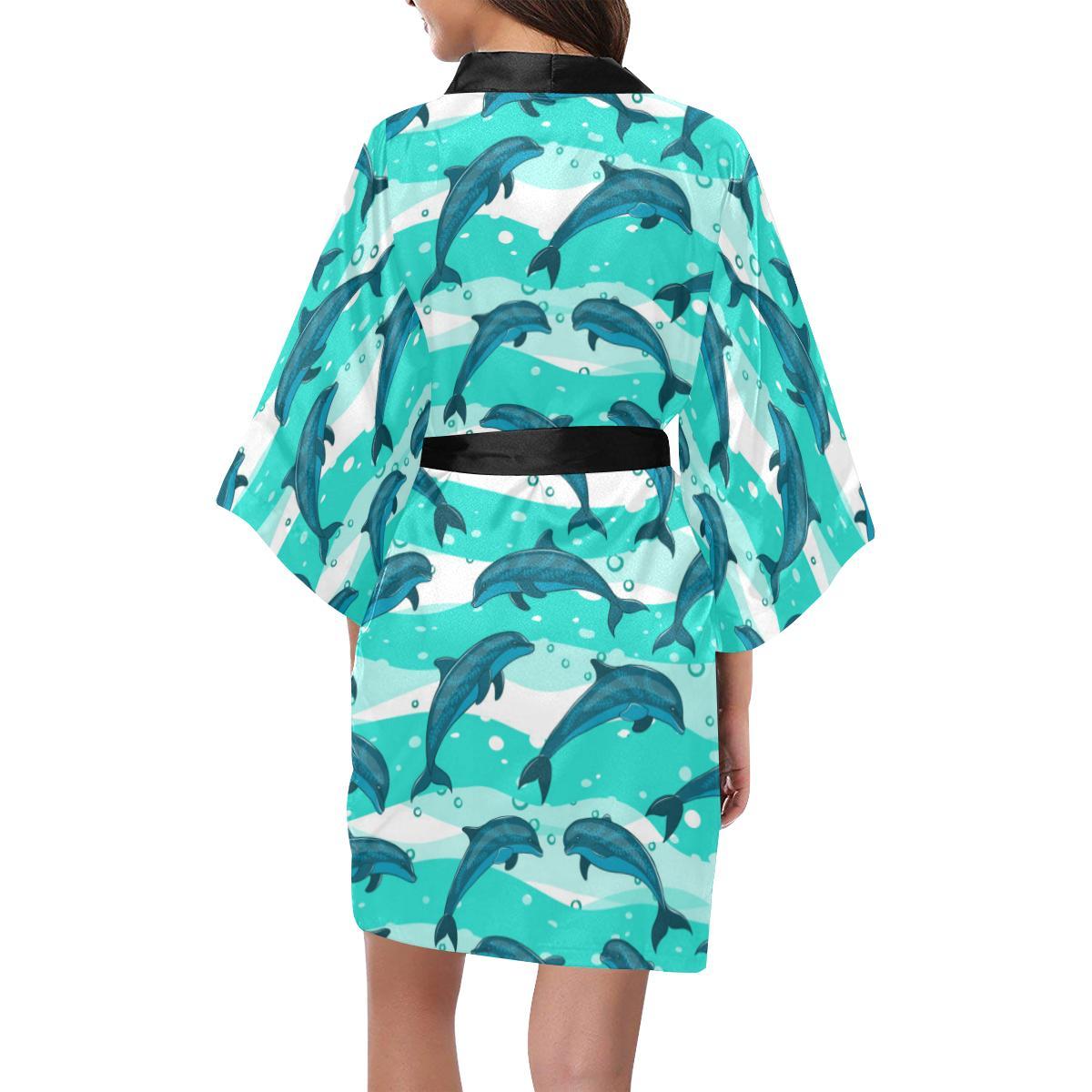 Dolphin Design Print Pattern Women Short Kimono Robe