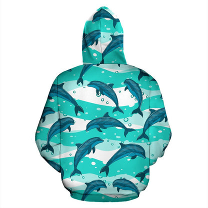 Dolphin Design Print Pattern Zip Up Hoodie