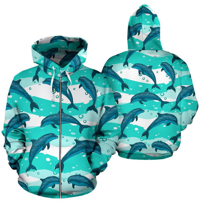 Dolphin Design Print Pattern Zip Up Hoodie
