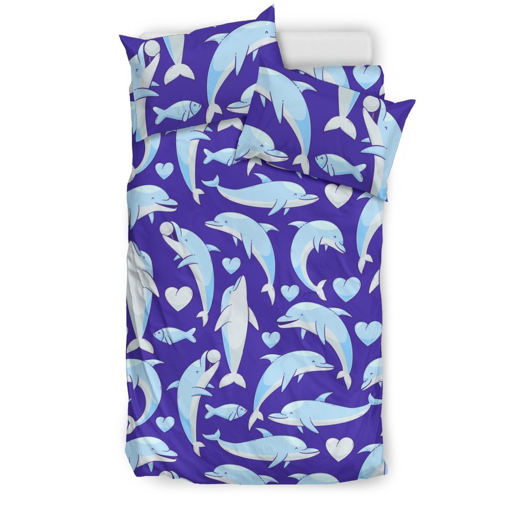Dolphin Smile Print Pattern Duvet Cover Bedding Set