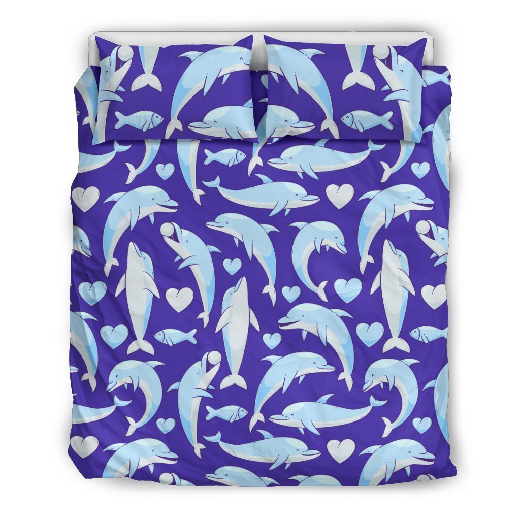 Dolphin Smile Print Pattern Duvet Cover Bedding Set