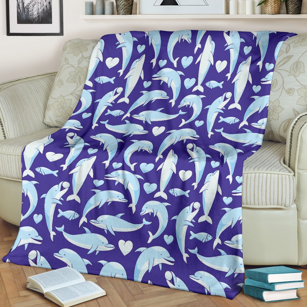 Dolphin Smile Print Pattern Fleece Blanket