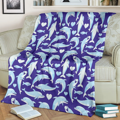 Dolphin Smile Print Pattern Fleece Blanket