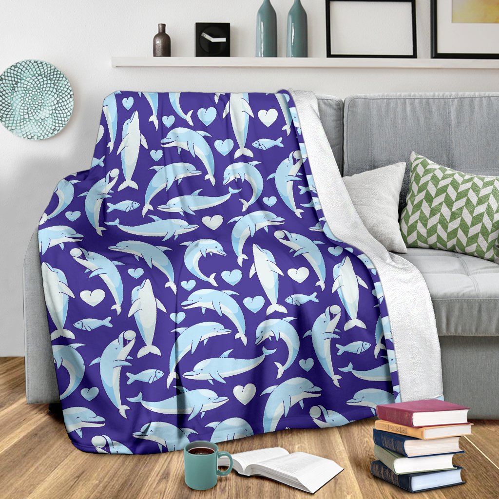 Dolphin Smile Print Pattern Fleece Blanket