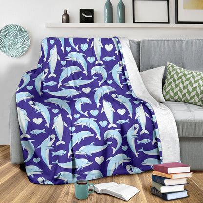 Dolphin Smile Print Pattern Fleece Blanket