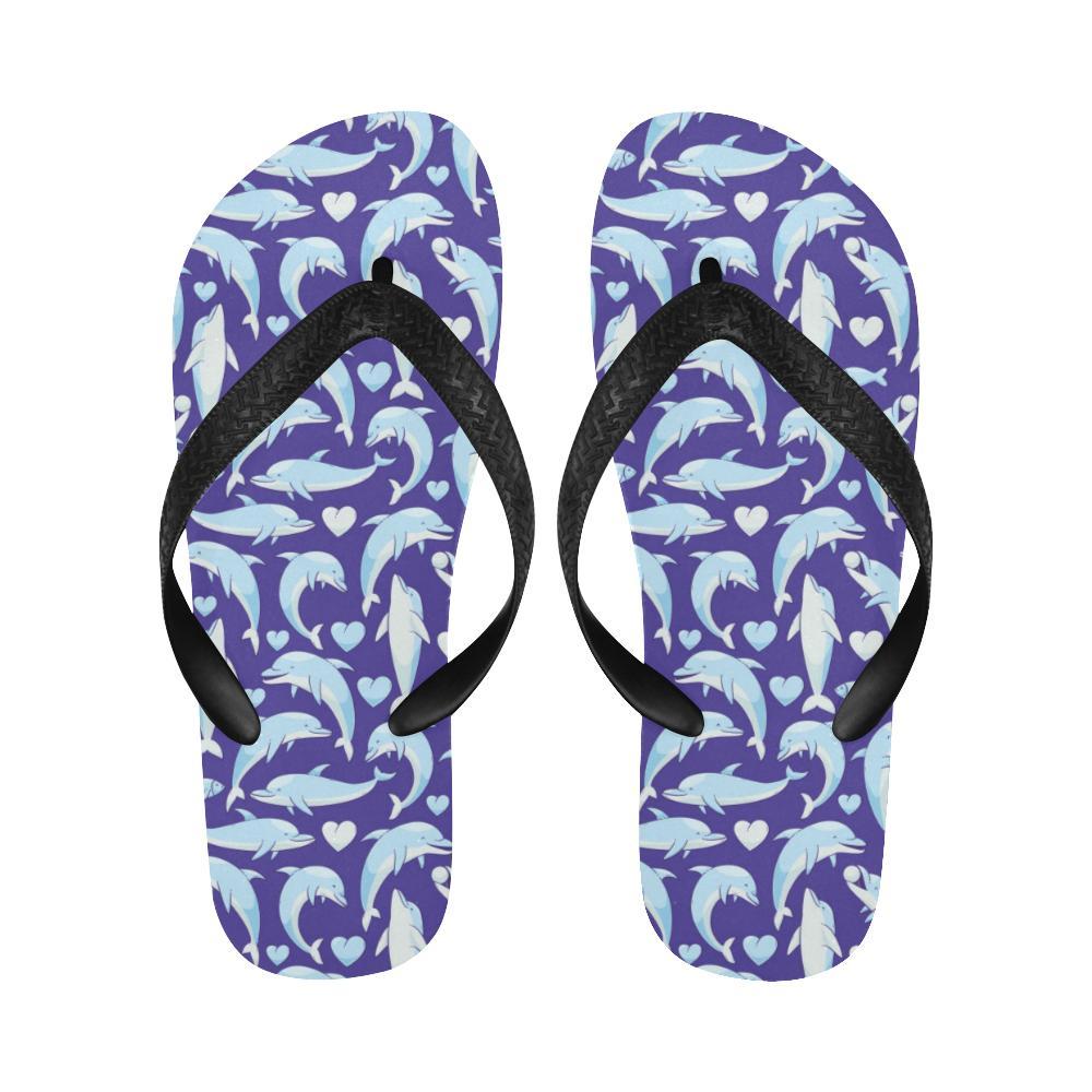 Dolphin Smile Print Pattern Flip Flops-JTAMIGO.COM