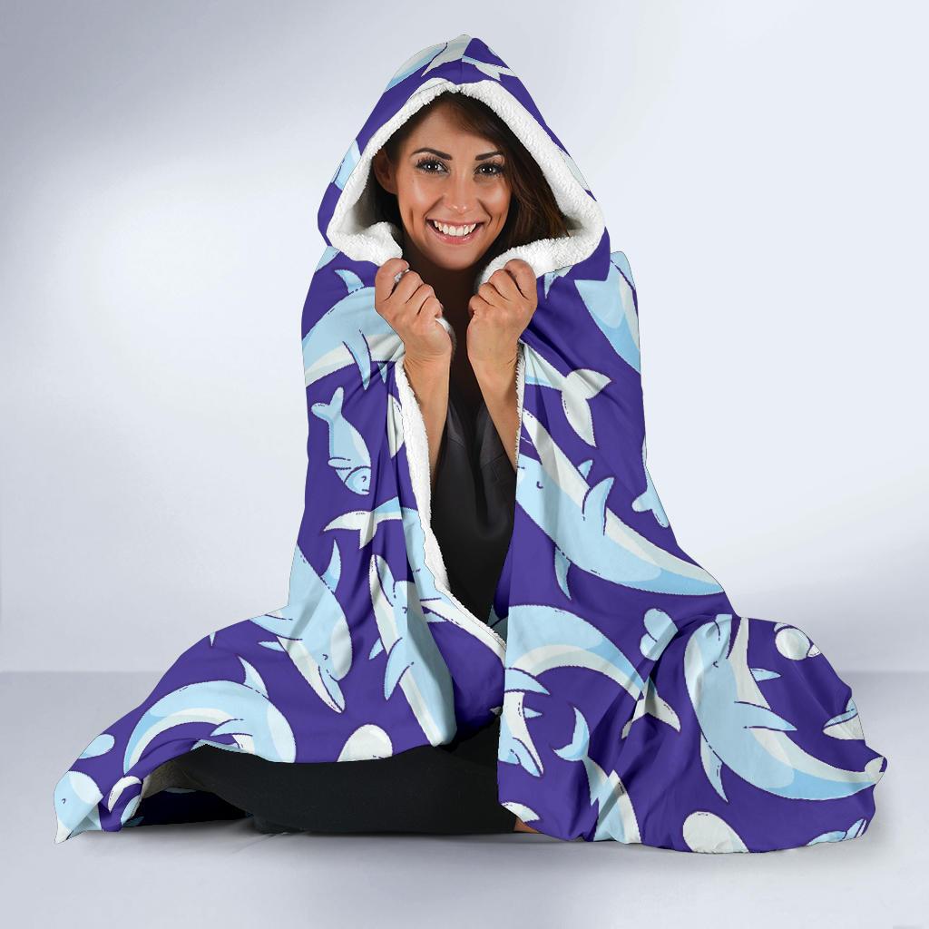 Dolphin Smile Print Pattern Hooded Blanket-JTAMIGO.COM