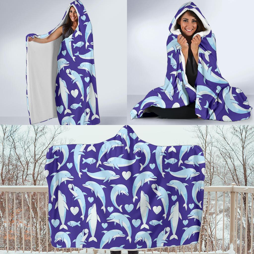 Dolphin Smile Print Pattern Hooded Blanket-JTAMIGO.COM