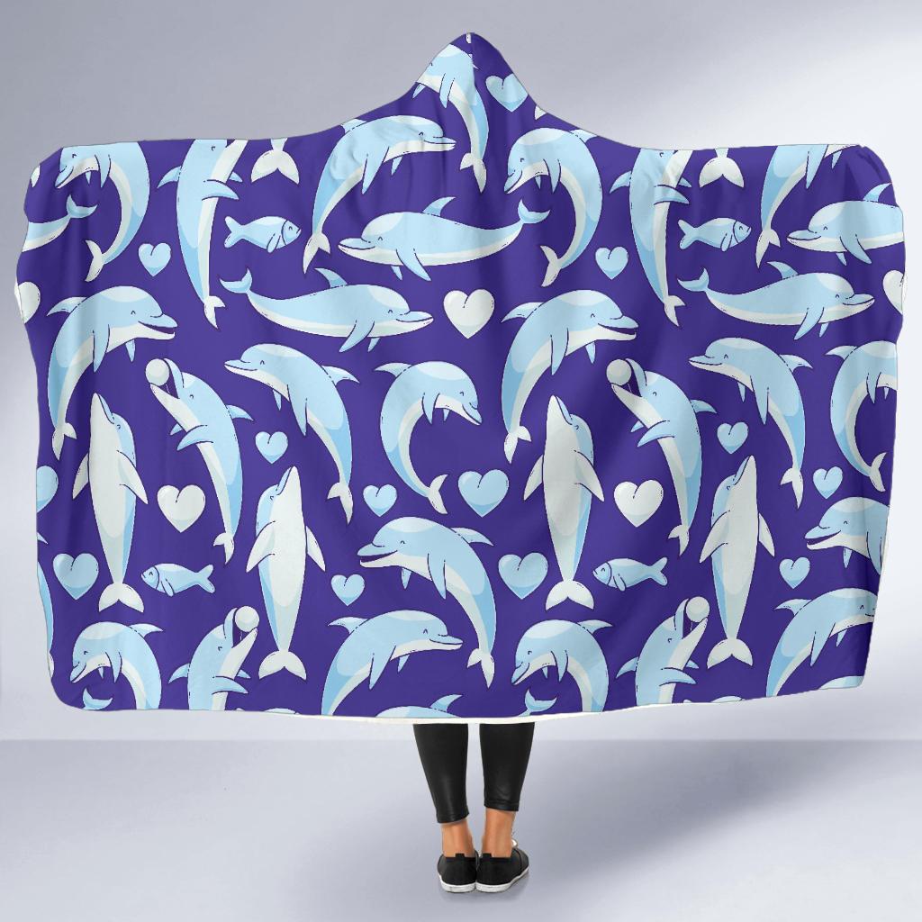Dolphin Smile Print Pattern Hooded Blanket-JTAMIGO.COM