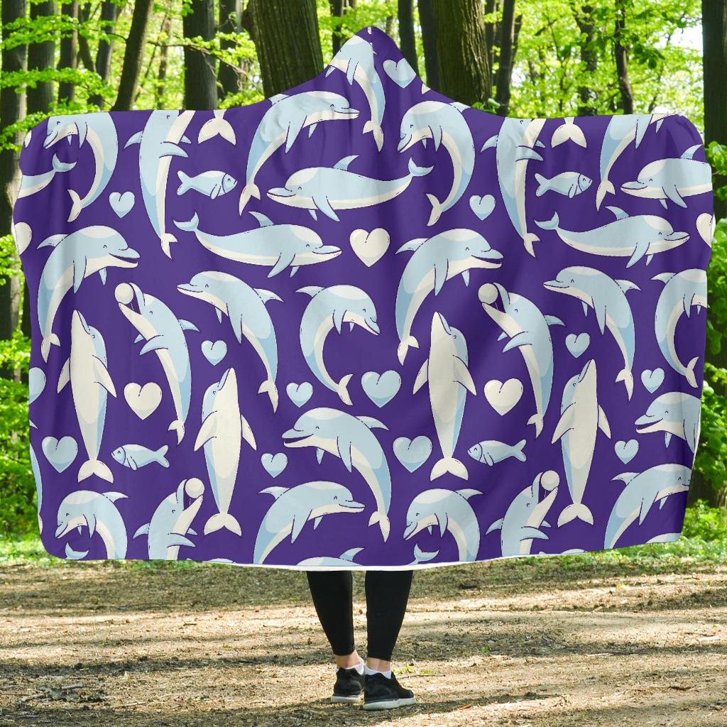 Dolphin Smile Print Pattern Hooded Blanket-JTAMIGO.COM