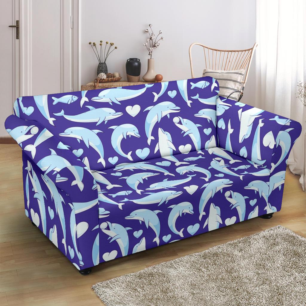 Dolphin Smile Print Pattern Loveseat Slipcover-JTAMIGO.COM