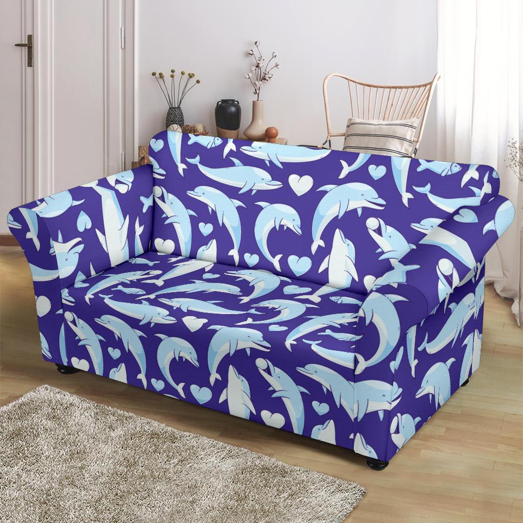 Dolphin Smile Print Pattern Loveseat Slipcover-JTAMIGO.COM