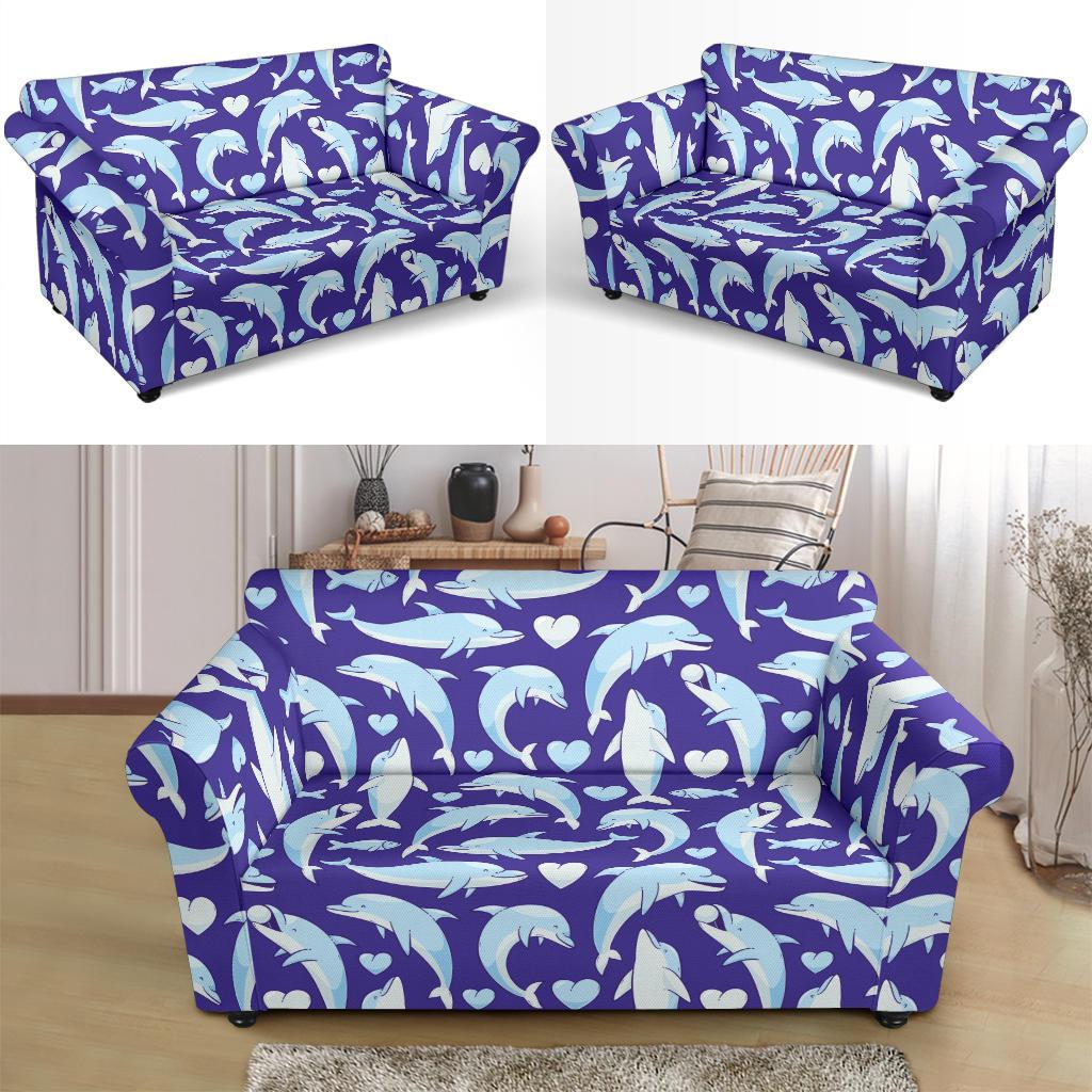 Dolphin Smile Print Pattern Loveseat Slipcover-JTAMIGO.COM