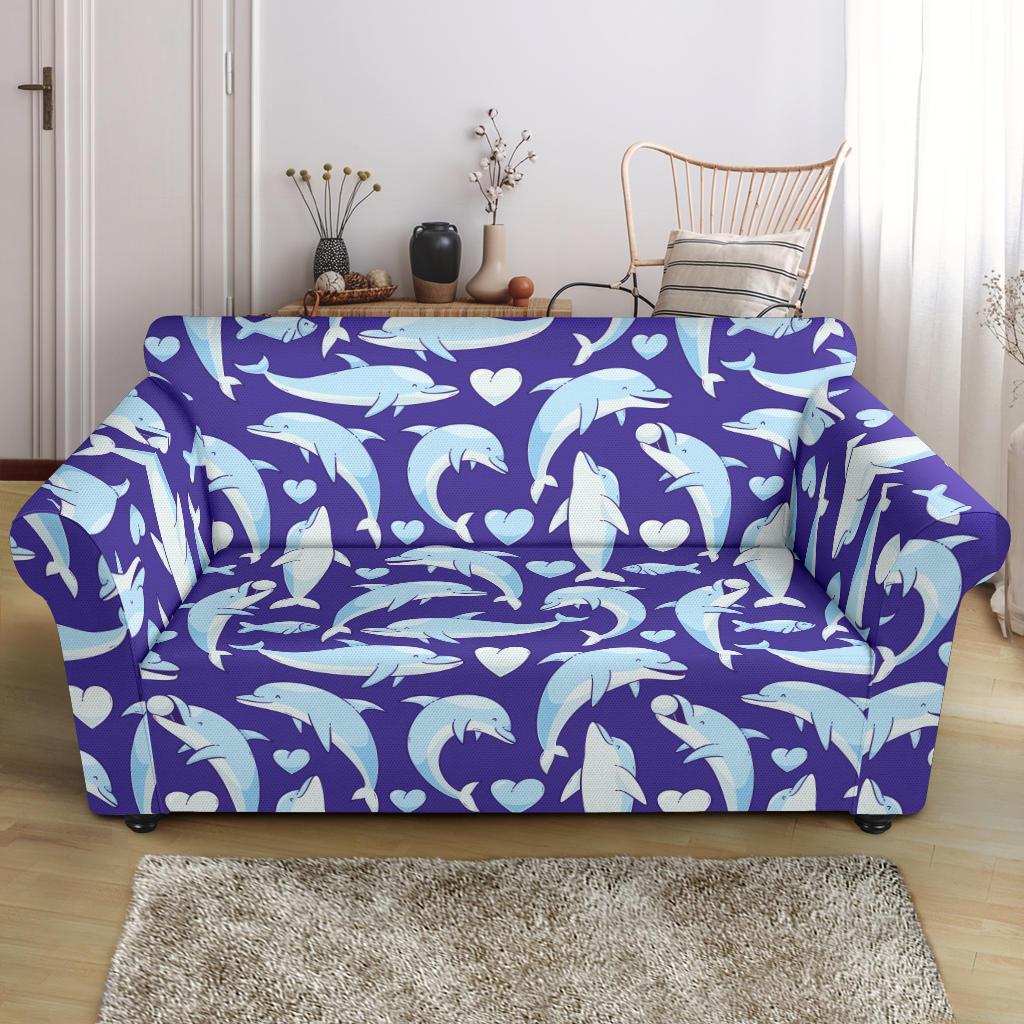 Dolphin Smile Print Pattern Loveseat Slipcover-JTAMIGO.COM