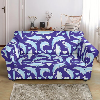 Dolphin Smile Print Pattern Loveseat Slipcover-JTAMIGO.COM