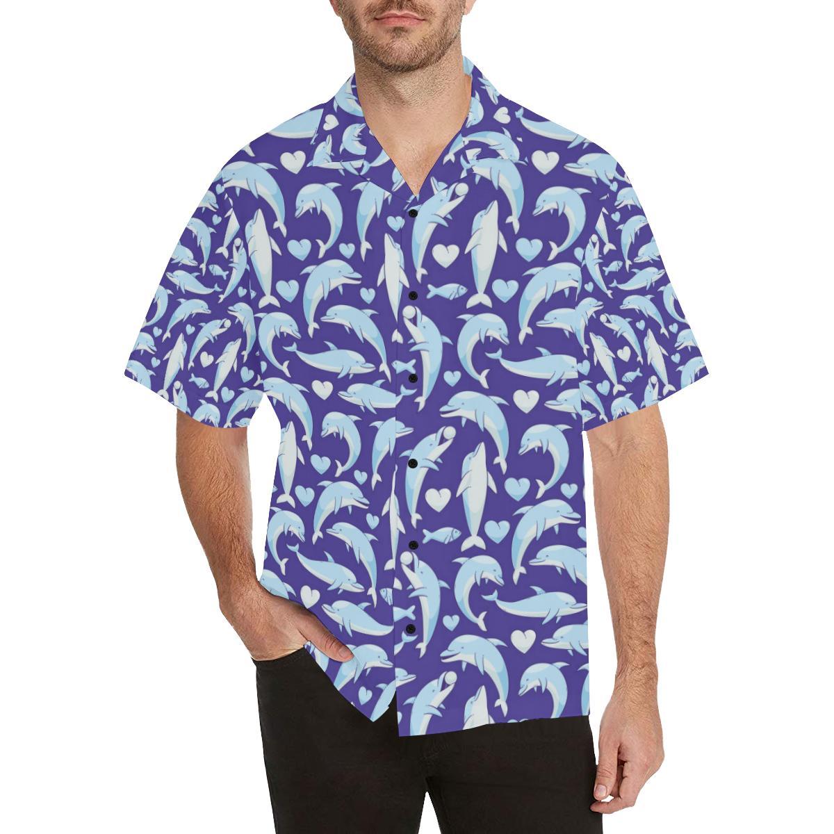 Dolphin Smile Print Pattern Men Aloha Hawaiian Shirt