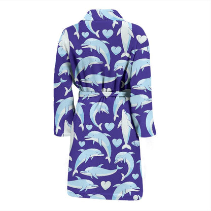 Dolphin Smile Print Pattern Men Bath Robe-JTAMIGO.COM
