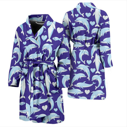 Dolphin Smile Print Pattern Men Bath Robe-JTAMIGO.COM