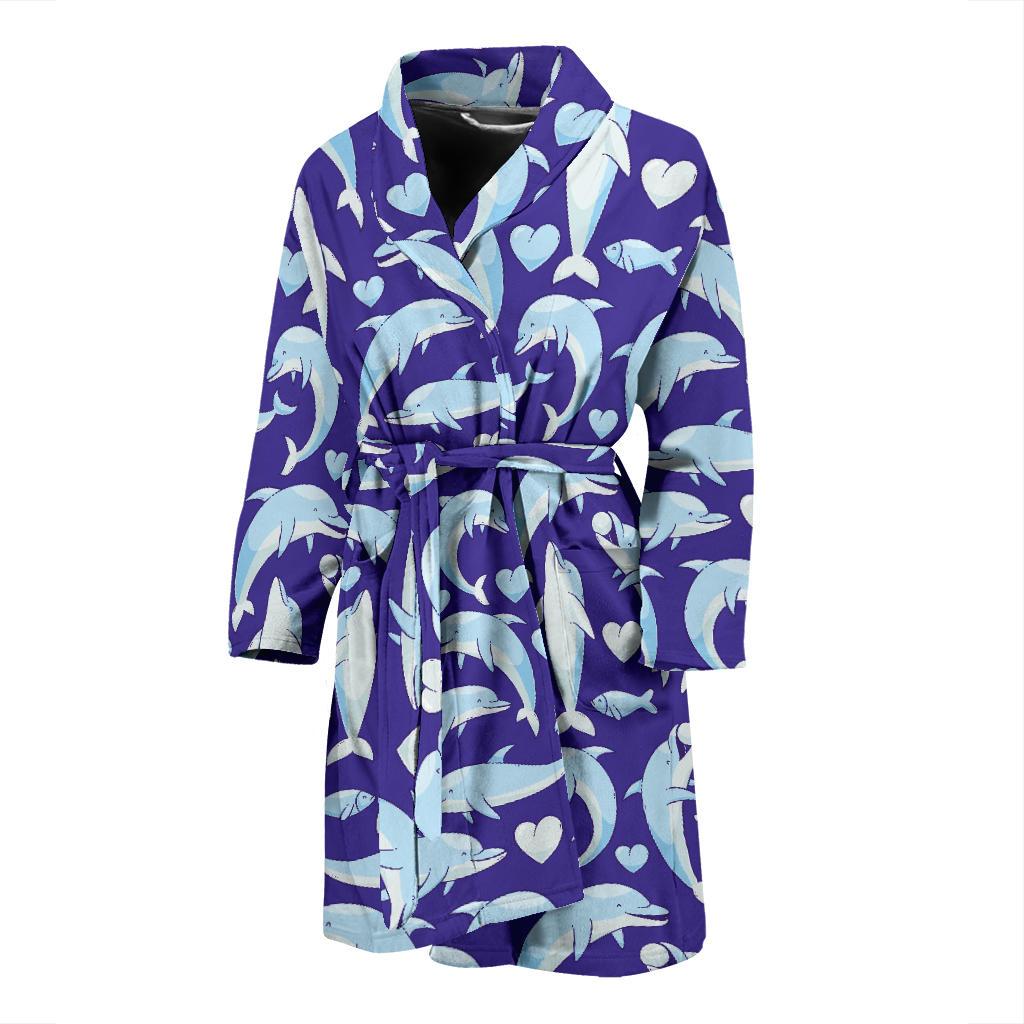 Dolphin Smile Print Pattern Men Bath Robe-JTAMIGO.COM