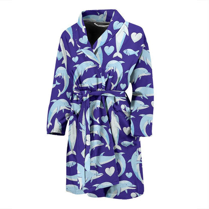Dolphin Smile Print Pattern Men Bath Robe-JTAMIGO.COM