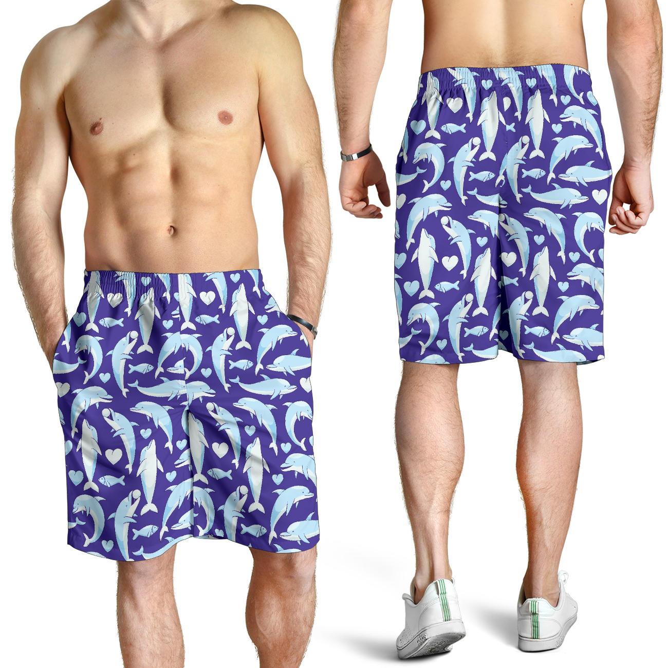 Dolphin Smile Print Pattern Mens Shorts-JTAMIGO.COM